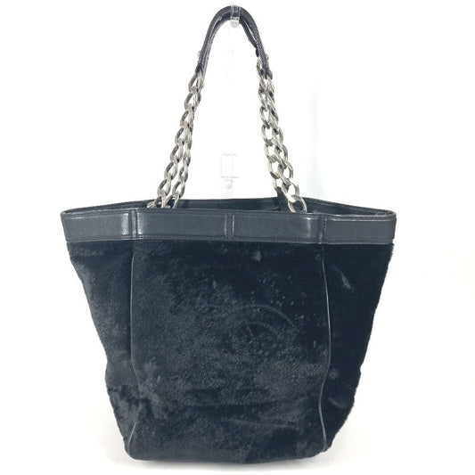 Chanel Shoulder Bag CC Logo Calf Hair Black