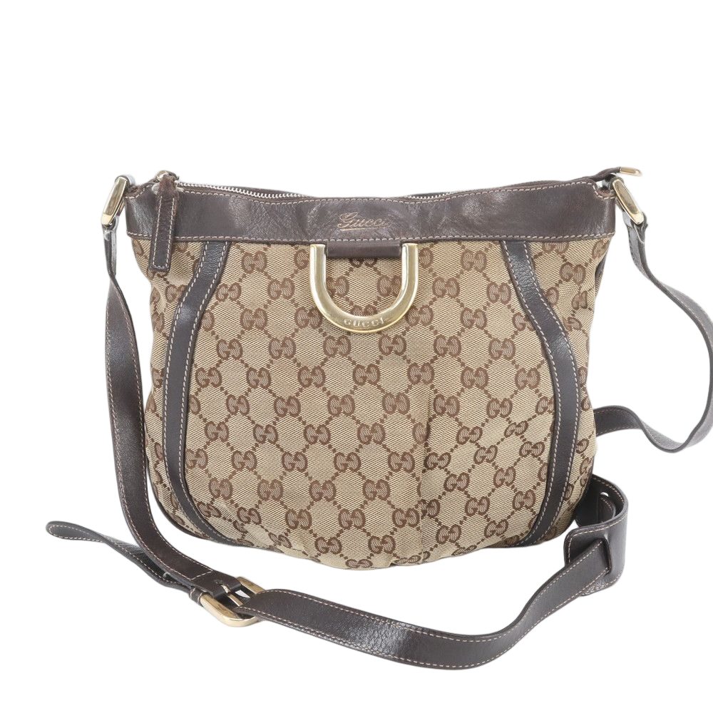 Gucci GG Canvas Abbey Leather Shoulder Bag Crossbody Brown