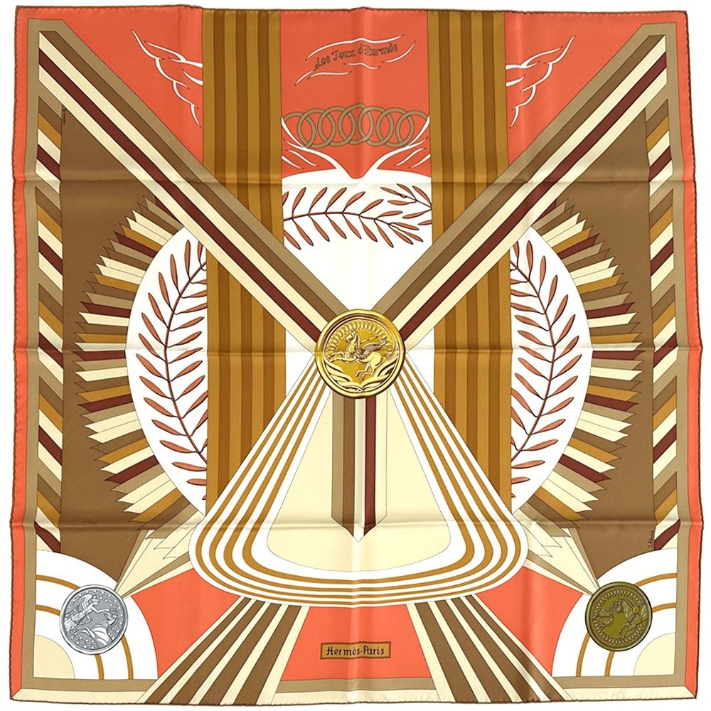Hermes Scarf Carre 90 les Jeux D'hermes Game Silk Orange Multicolor