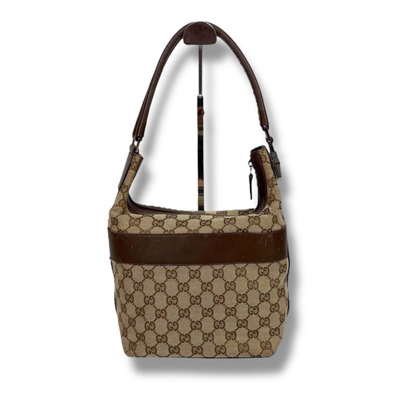 Gucci One Shoulder Bag GG Canvas Brown Leather Hobo Soho