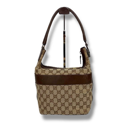 Gucci One Shoulder Bag GG Canvas Brown Leather Hobo Soho