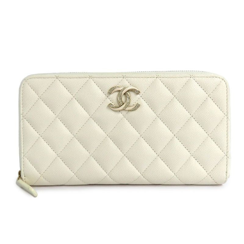 Chanel Long Zip Wallet Ap3337 Quilted Caviar Leather White Gdhardware