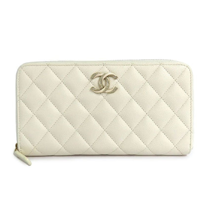 Chanel Long Zip Wallet Ap3337 Quilted Caviar Leather White Gdhardware