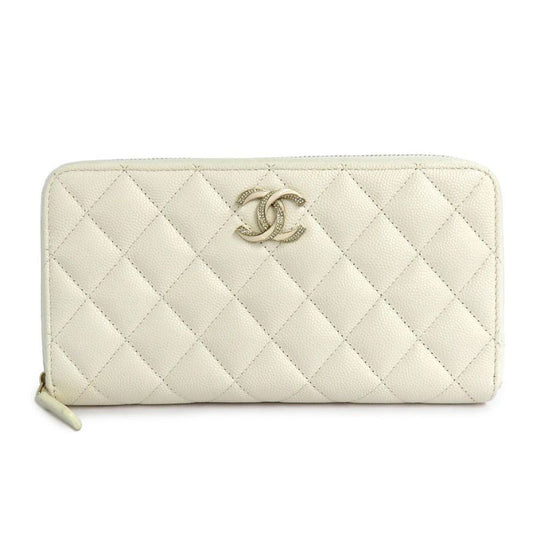 Chanel Long Zip Wallet Ap3337 Quilted Caviar Leather White Gdhardware