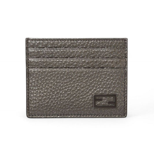 Fendi Card Case Business Holder Leather FF Baguette Motif Metallic