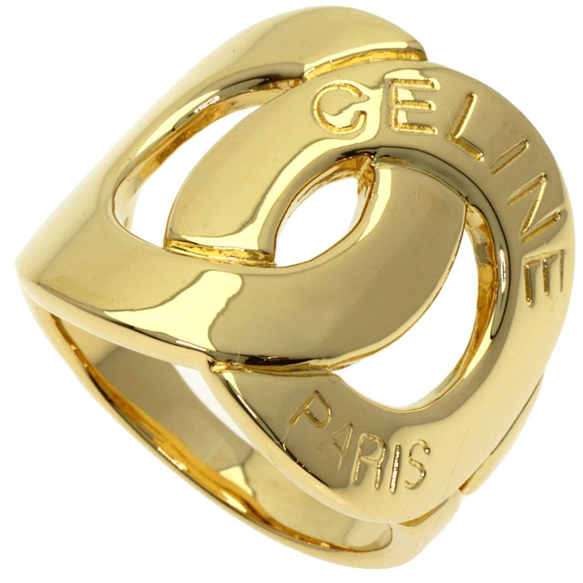 Celine Logo Double Circle Diamond Ring 18K Yellow Gold