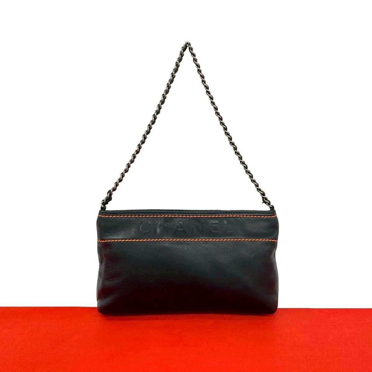 Chanel Vintage Lambskin Leather Chain Shoulder Bag Black