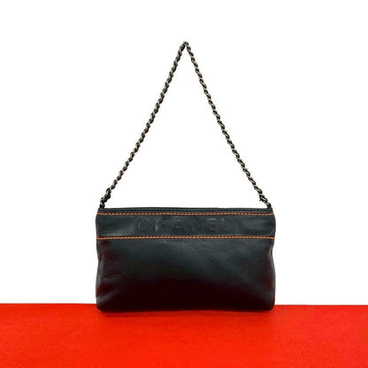 Chanel Vintage Lambskin Leather Chain Shoulder Bag Black