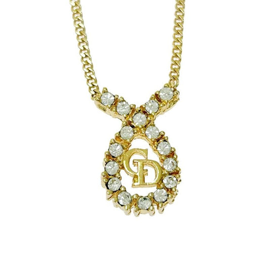 Christian Dior GP Rhinestone CD Logo Necklace Gold