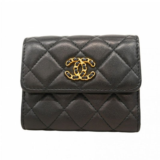 Chanel Trifold Wallet Chanel 19 Lambskin Black Gold Hardware Women