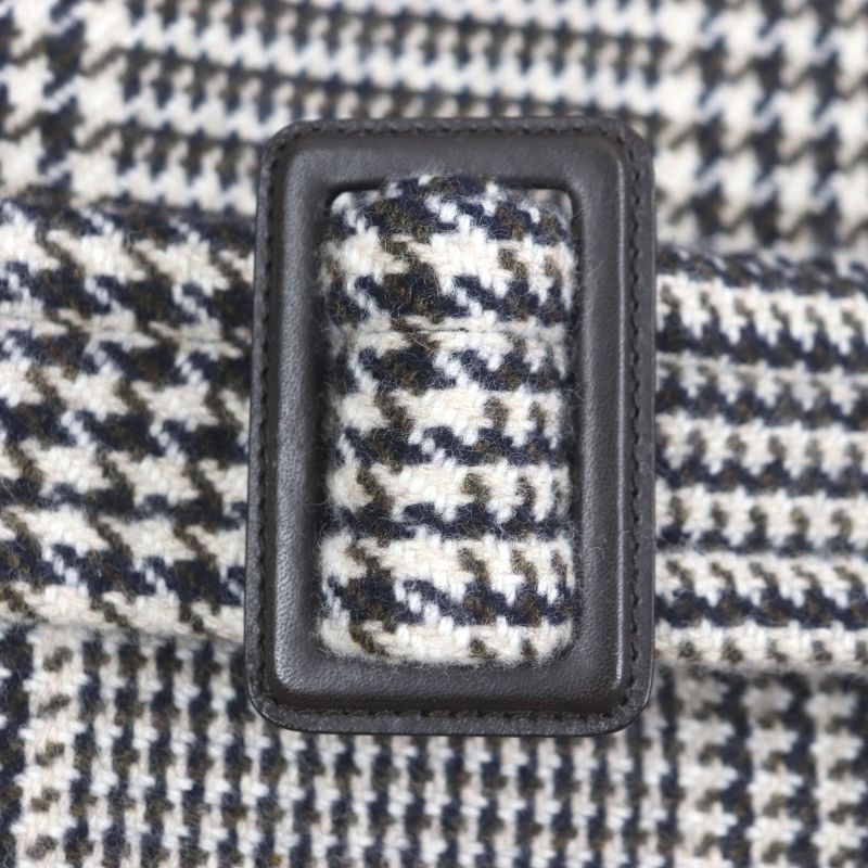 Hermes Wool Sheepskin Glen Check Belted Coat Brown 46 Genuine