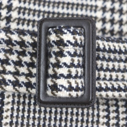 Hermes Wool Sheepskin Glen Check Belted Coat Brown 46 Genuine