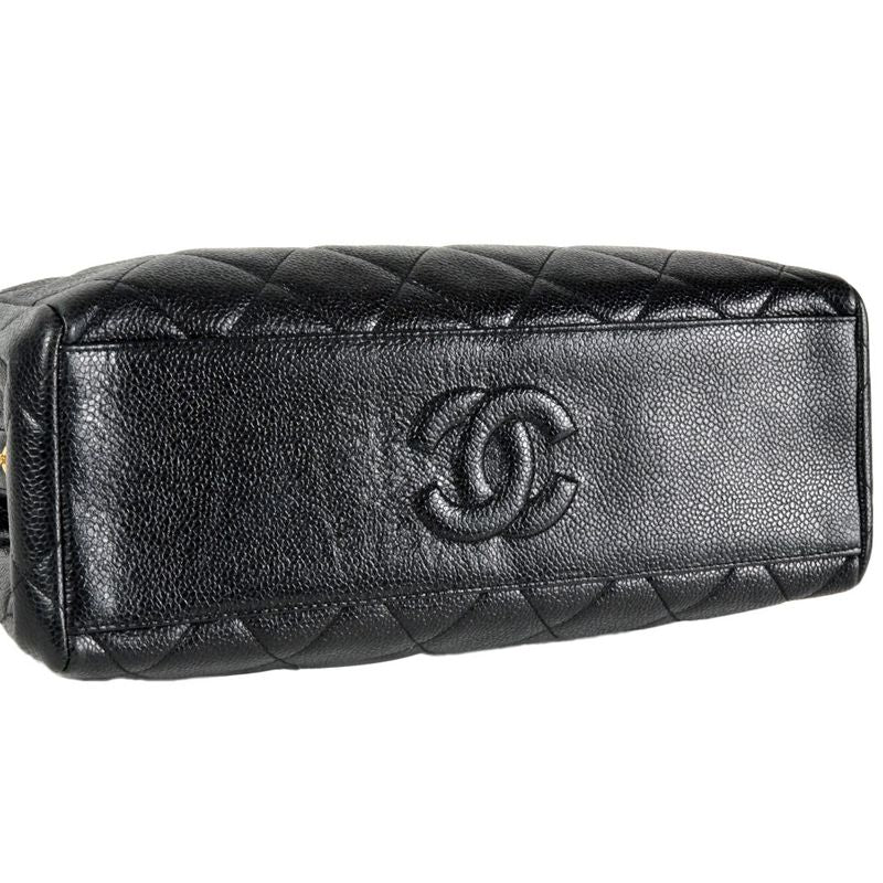Chanel Handbag Caviar Skin Black Gold Hardware 3rd Platform Gusset Vintage