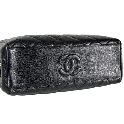 Chanel Handbag Caviar Skin Black Gold Hardware 3rd Platform Gusset Vintage