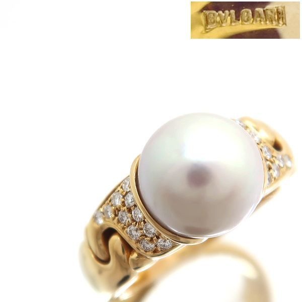 Bvlgari Passo Doppio Pearl Ring 18K Diamond No 11 8.8 mm Bulgari