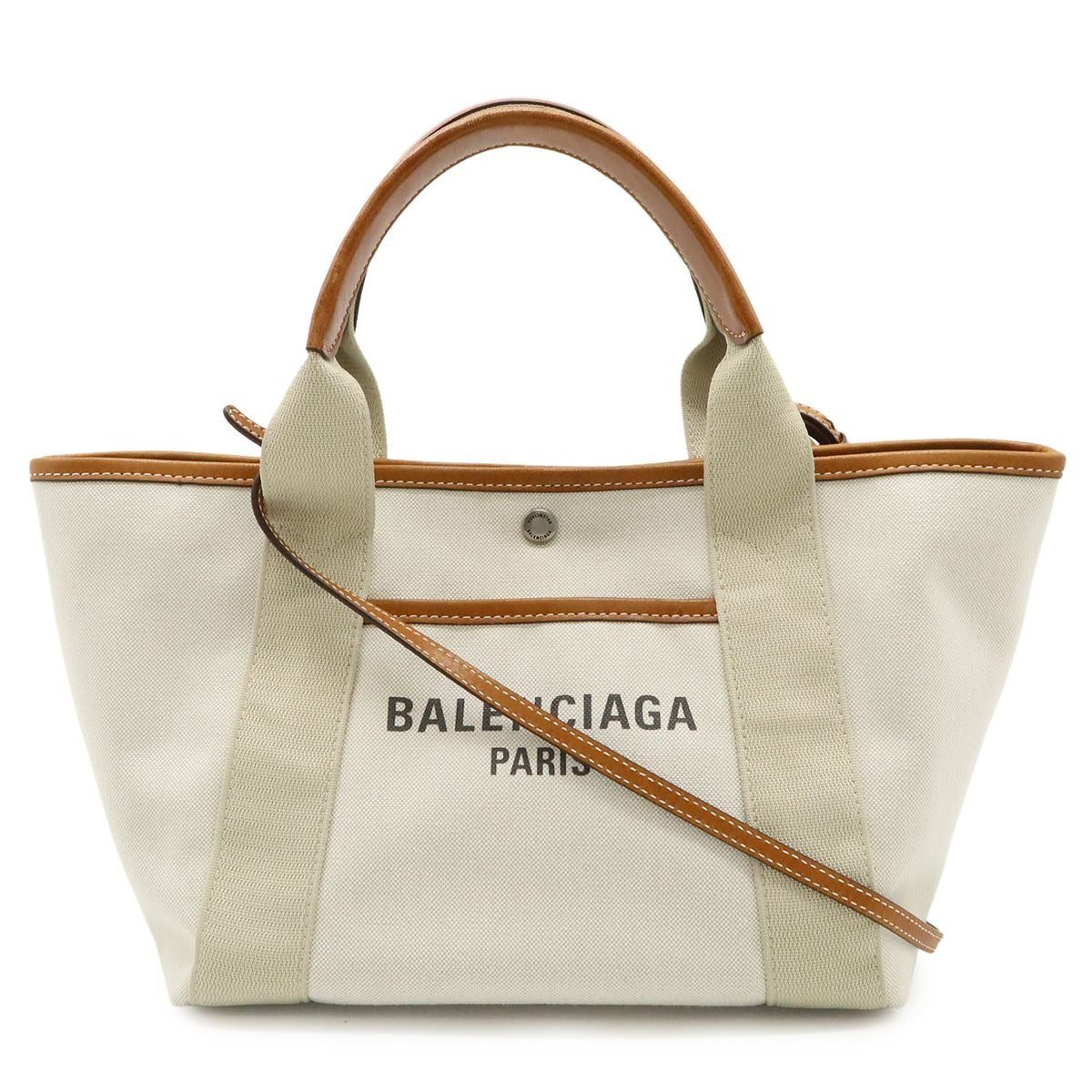 Balenciaga Biarritz Small Logo Shoulder Bag Canvas Leather Natural