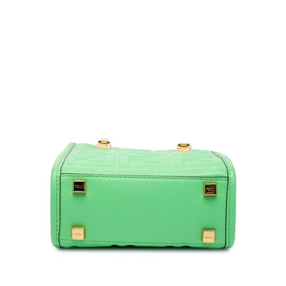 Fendi Sunshine Shopper Small Handbag Shoulder Bag 2WAY 8bs051 Green Brown