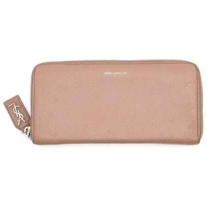 Saint Laurent Paris Round Zipper Long Wallet Card Case Pink Beige