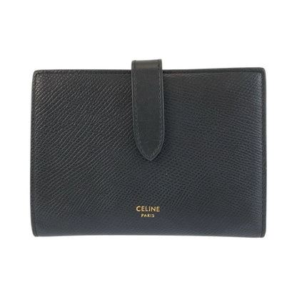 Celine Strap Wallet Black Leather Compact