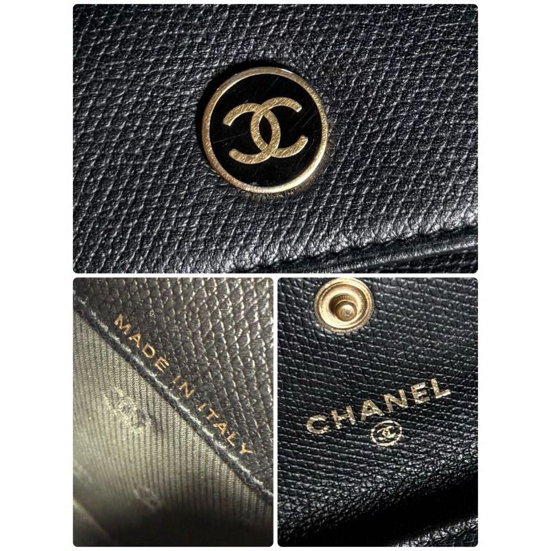 Chanel Coco Button Mark Leather Coin Case Black Gold Hardware Compact — view 8