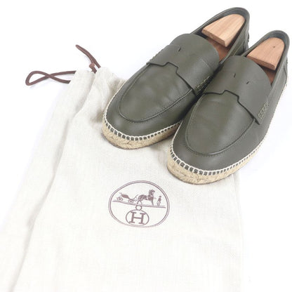 Hermes Trip Leather H Logo Motif Espadrille Moccasin Loafers Khaki 41 Storage