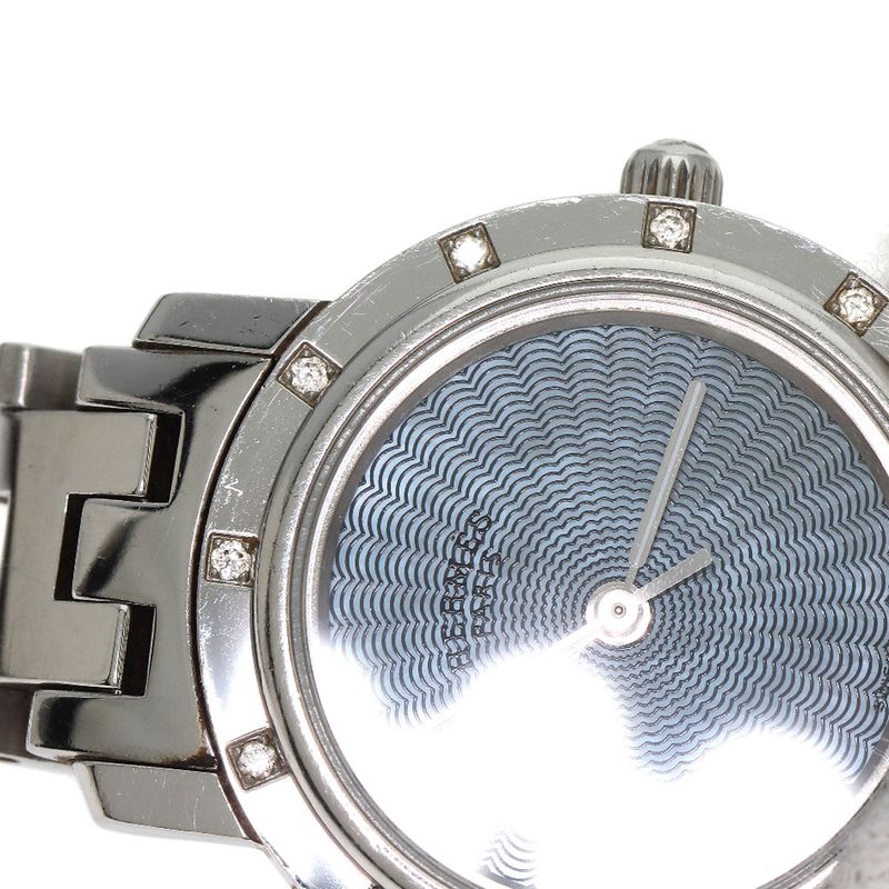 Hermes Cl4230 Clipper Na Cles 12P Diamond Bezel Wristwatch SS Ladies