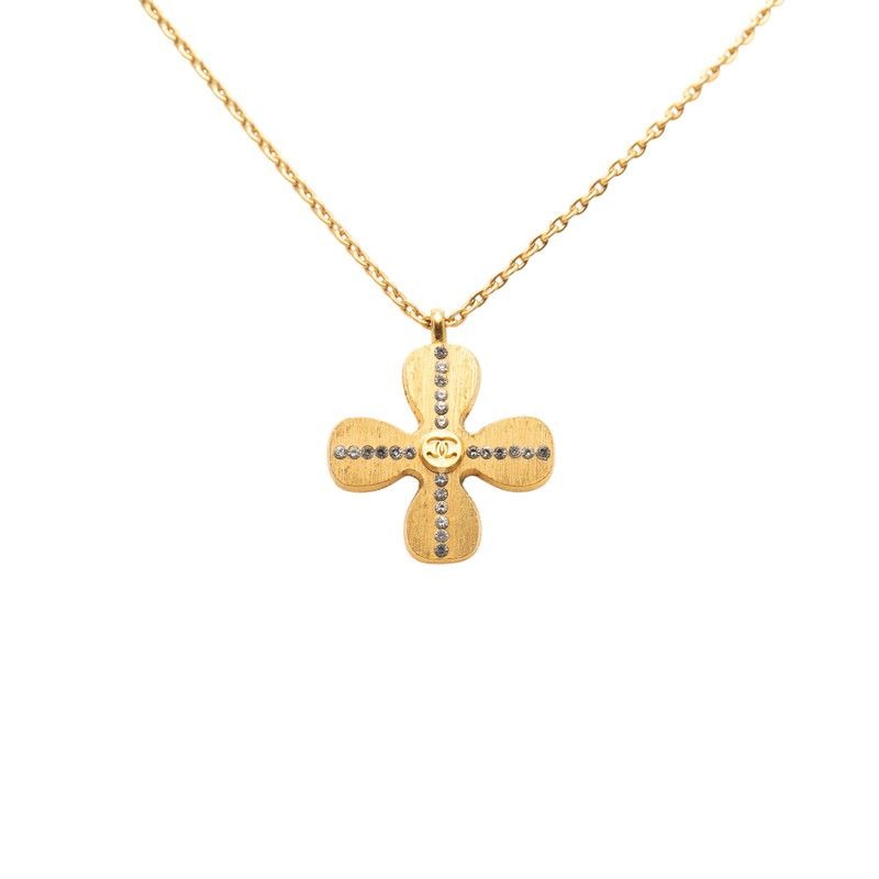 Chanel Clover Motif CC Logo Gold Plated Necklace