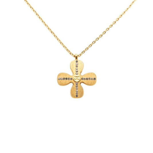 Chanel Clover Motif CC Logo Gold Plated Necklace
