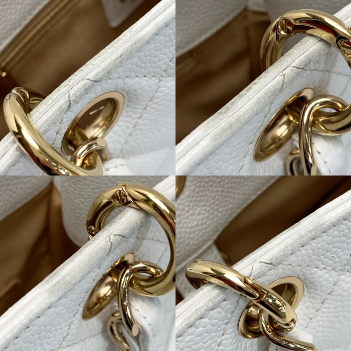 Chanel Cocomark Matelasse Pst Chain Tote Bag A50994 White Caviar Skin Gold