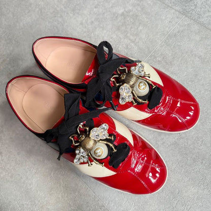 Gucci Bee Pearl Bijoux Patent Leather Sneakers 39 Women's 25cm (9.84in) Bee