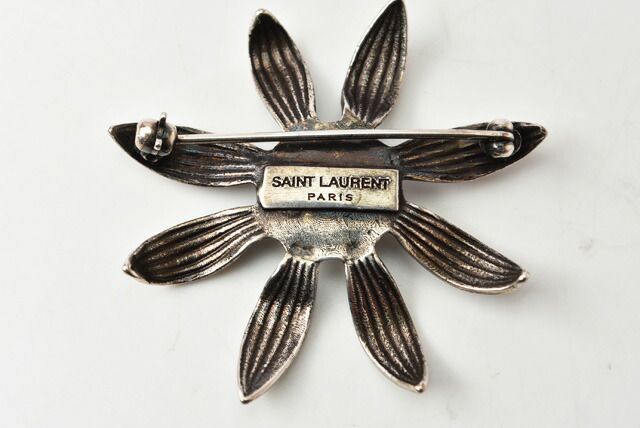Saint Laurent Brooch Saint Laurent Pin Brooch Vintage Silver Flower Motif