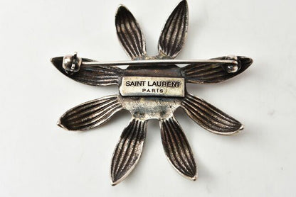 Saint Laurent Brooch Saint Laurent Pin Brooch Vintage Silver Flower Motif