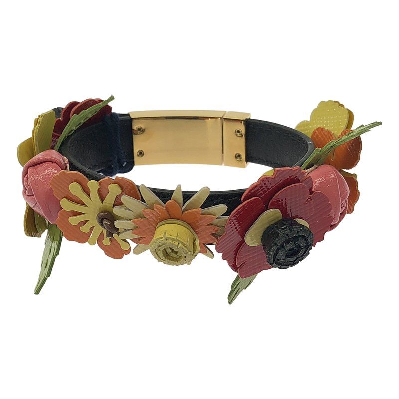 Prada Leather Bracelet With Flower Decoration And Logo - Multicolor - Women