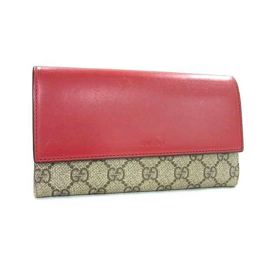 Gucci Wallet GG Supreme Beige Red Leather Bifold Long