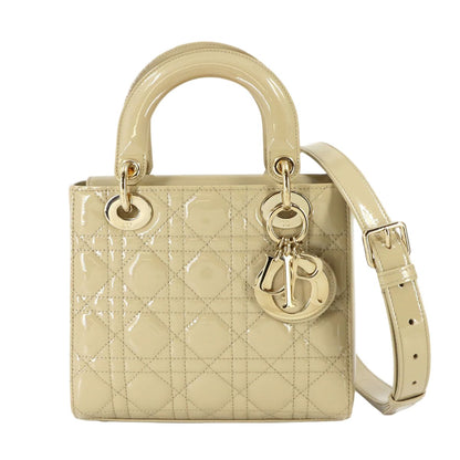 Dior Cannage Lady Small 2-Way Hand Bag Enamel Beige