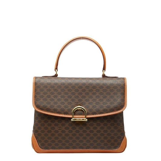 Celine Macadam Top Handle Handbag Brown Leather
