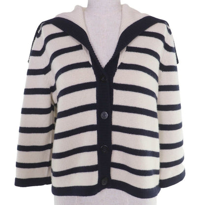 Dior Wool Cashmere Manier Marine Knit Sera Color Cardigan White Dark Navy 42