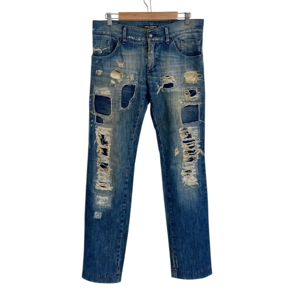 Dolce & Gabbana Repair Distressed Jeans Denim Pants 48 Indigo Blue