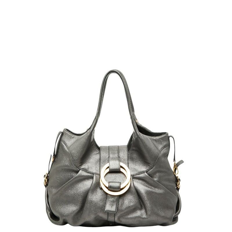 Bvlgari Chandra Handbag Gray Leather