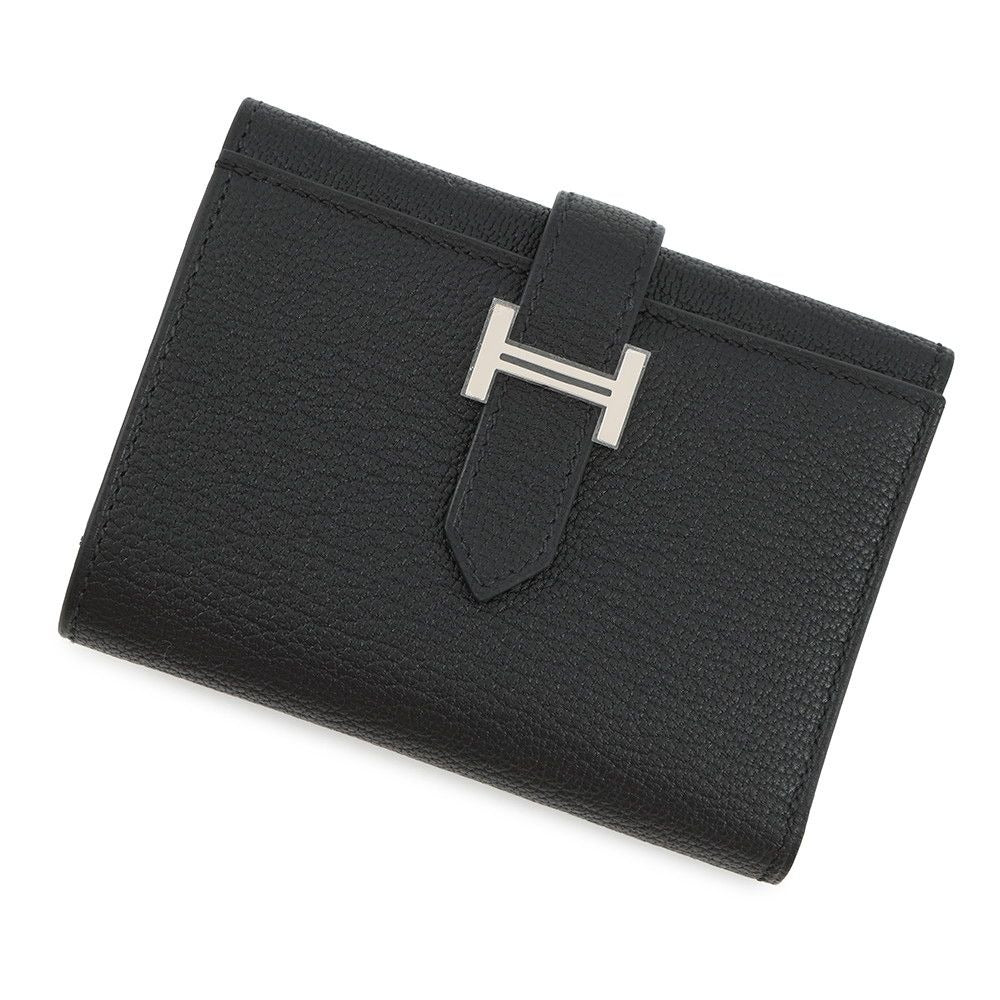 Hermes Trifold Wallet Bearn Combination Black Silver