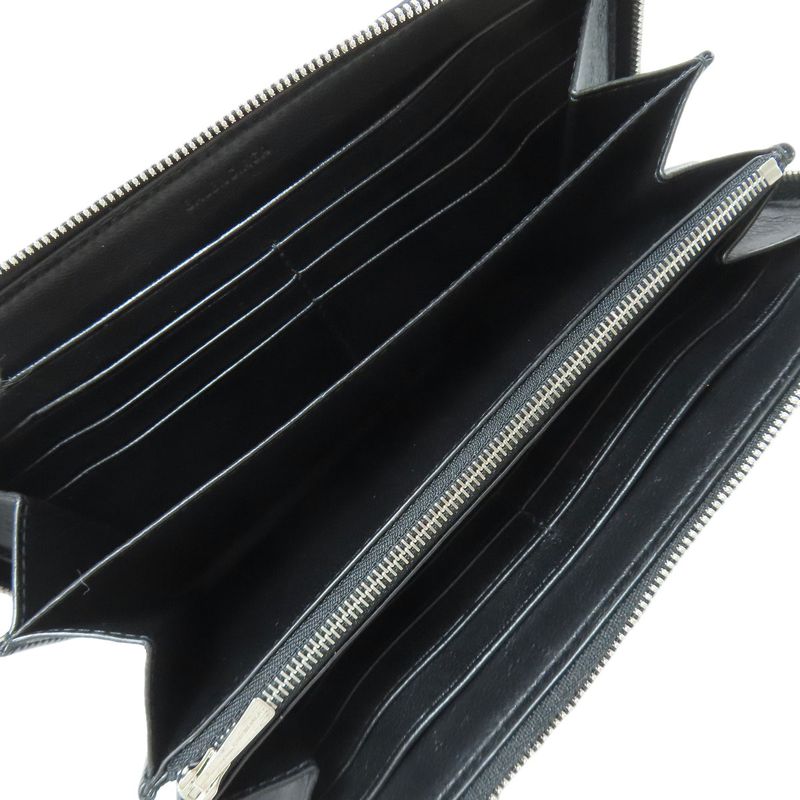 Balenciaga 655927 Round Zipper Long Wallet With Coin Purse Calf Women