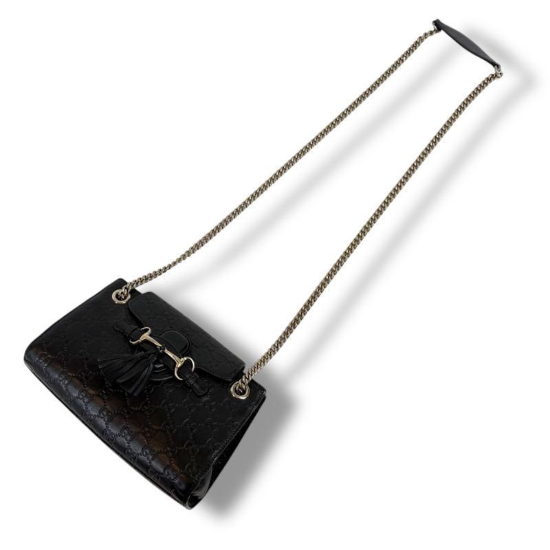 Gucci Chain Mini Shoulder Bag Sima Leather Black 2WAY Tassel Horsebit