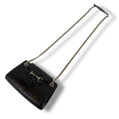 Gucci Chain Mini Shoulder Bag Sima Leather Black 2WAY Tassel Horsebit