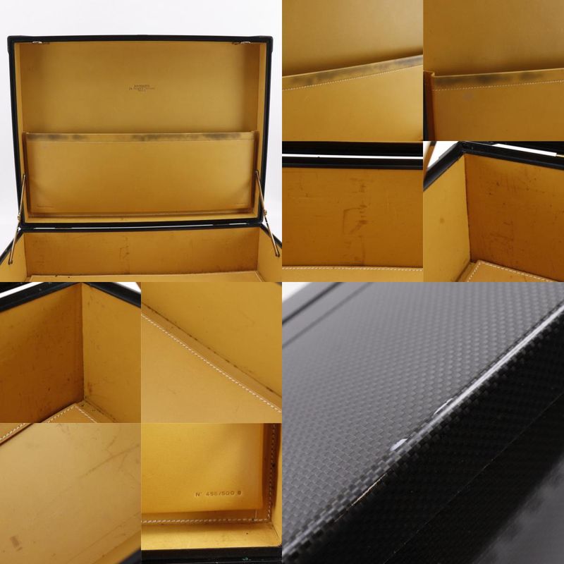 Hermes Espace GM Attache Case Carbon And Leather Black N456/500 Unisex Trunk