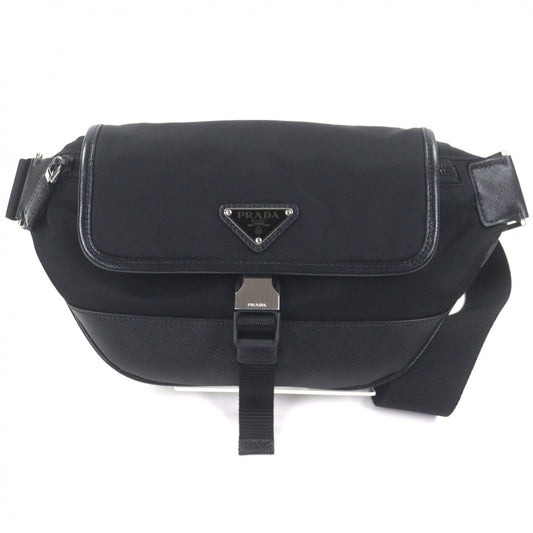 Prada Nylon Leather Triangle Logo Plate Re-Nylon Belt Bag Black