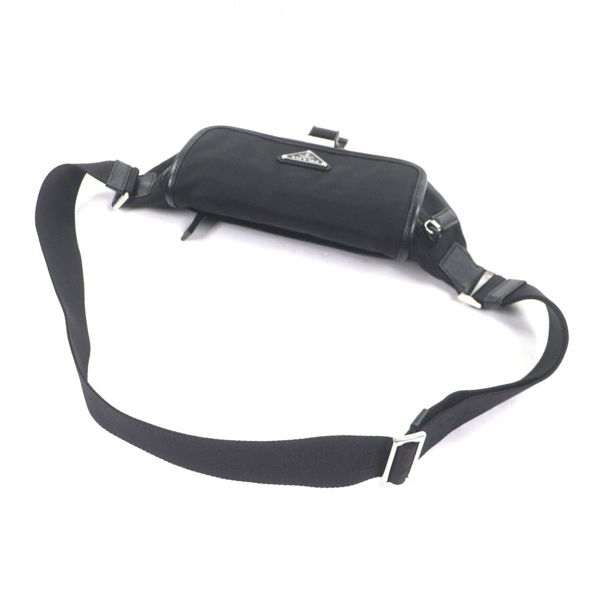 Prada Nylon Leather Triangle Logo Plate Re-Nylon Belt Bag Black — view 5