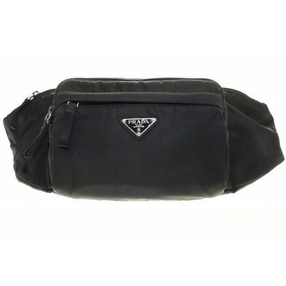 Prada Body Bag Black 2 Vl005 Waist Nylon Triangle Plate