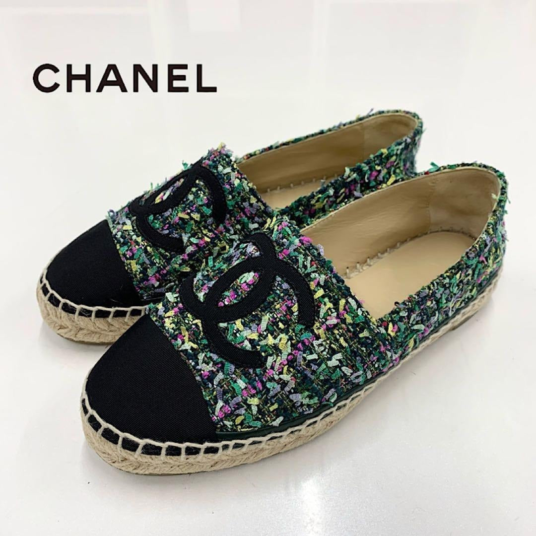 Chanel Fabric Coco Mark Espadrille Flat Shoes