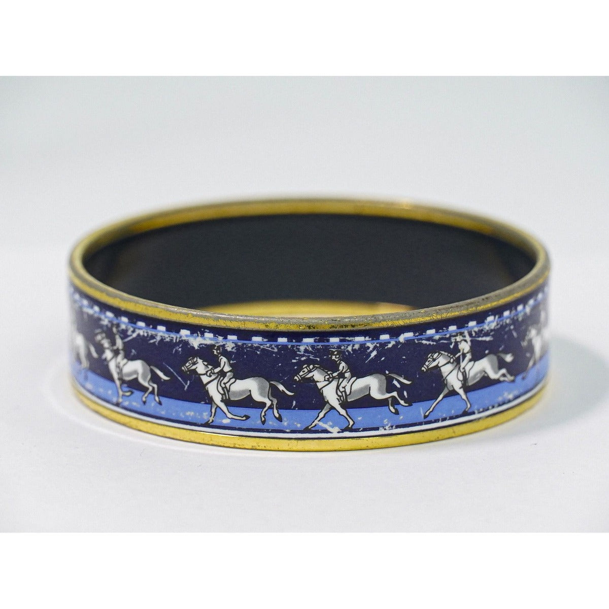 Hermes Enamel GM Bangle Bracelet Cloisonne Gold Plated Blue — view 4