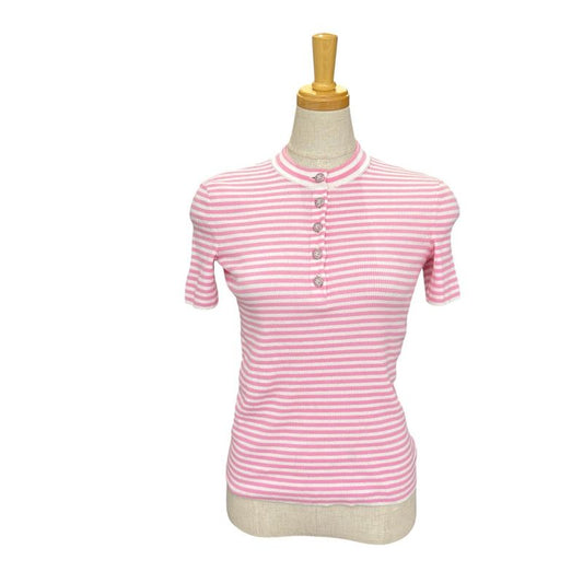 Chanel Short Sleeve Shirt Striped P76521k10998 Cotton Pink